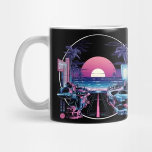 80s Vaporwave Palm Trees city Sunset Mug